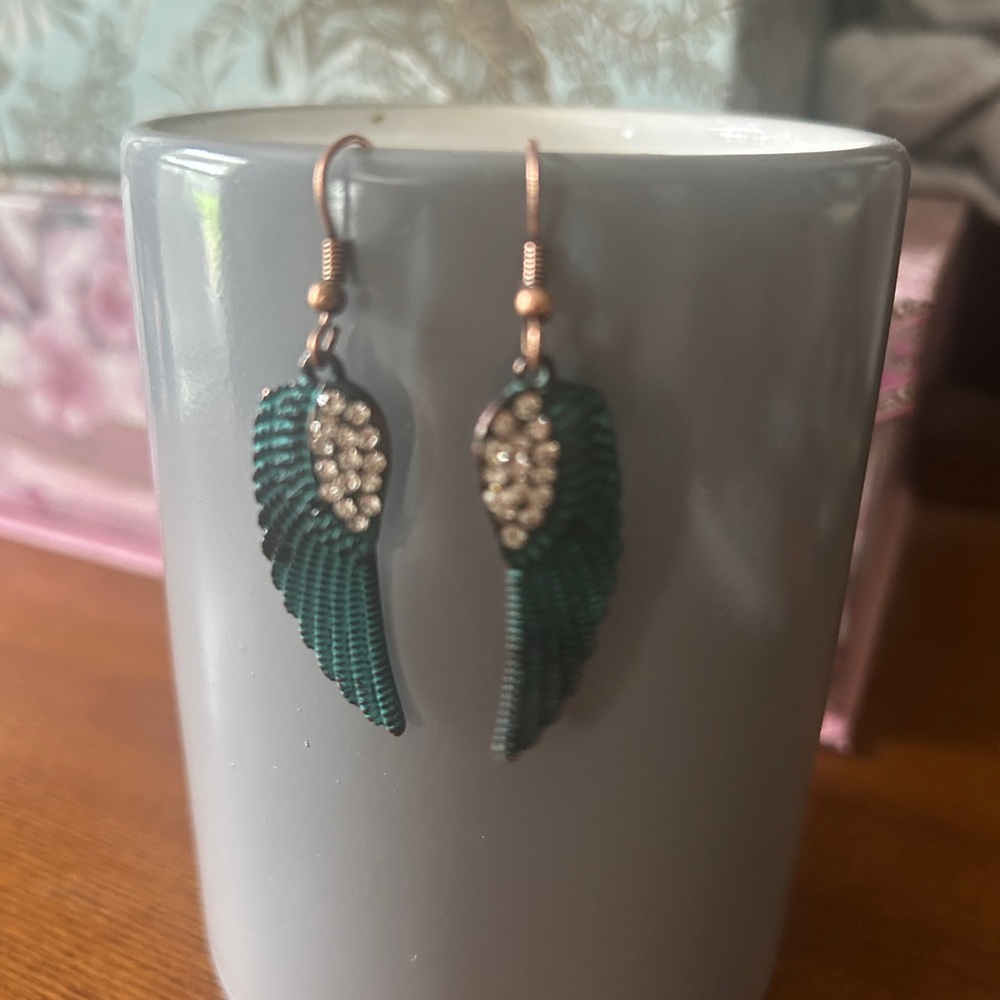 Elegant Green Angel Wing Earrings